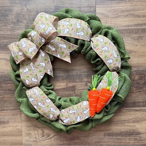 Handmade Other - Handmade 18” Burlap Easter Bunny Themed Wreath New!